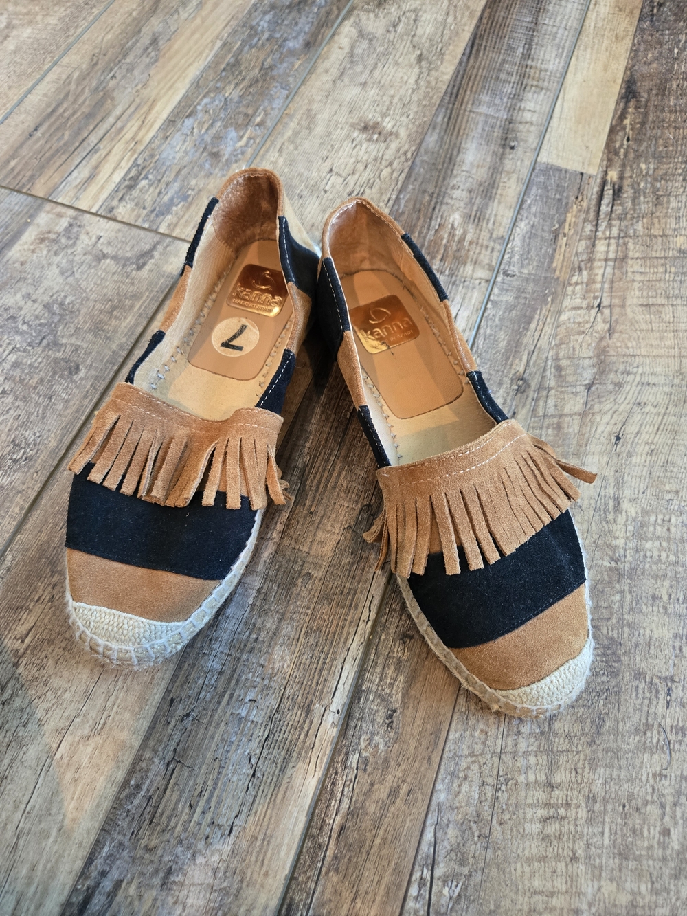 Kanna Spain Suede Fringe Espadrille Flats Size 7 Colorblock Boho Slip On